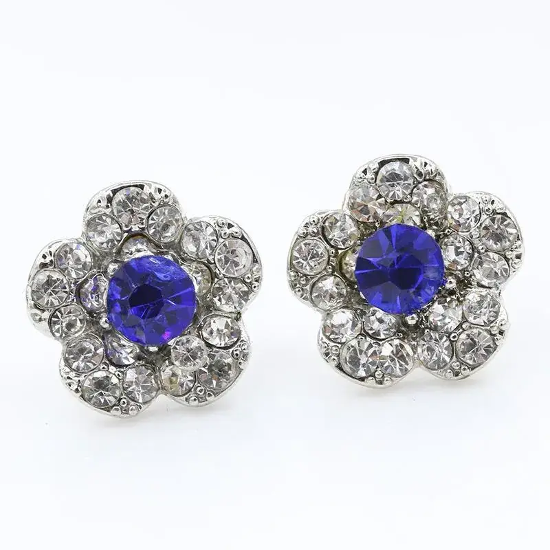 New South Korea Earrings Silver White Bottom Flower Sapphire Full Diamond Women's Earrings Distinctive Small Earrings - Image 5