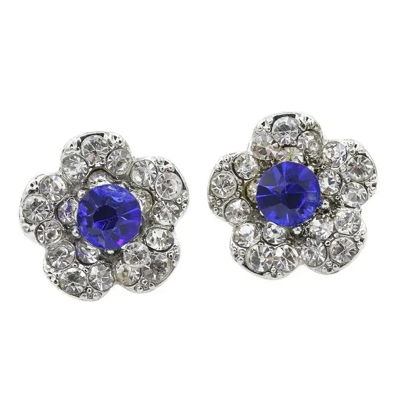 New South Korea Earrings Silver White Bottom Flower Sapphire Full Diamond Women's Earrings Distinctive Small Earrings - Image 6