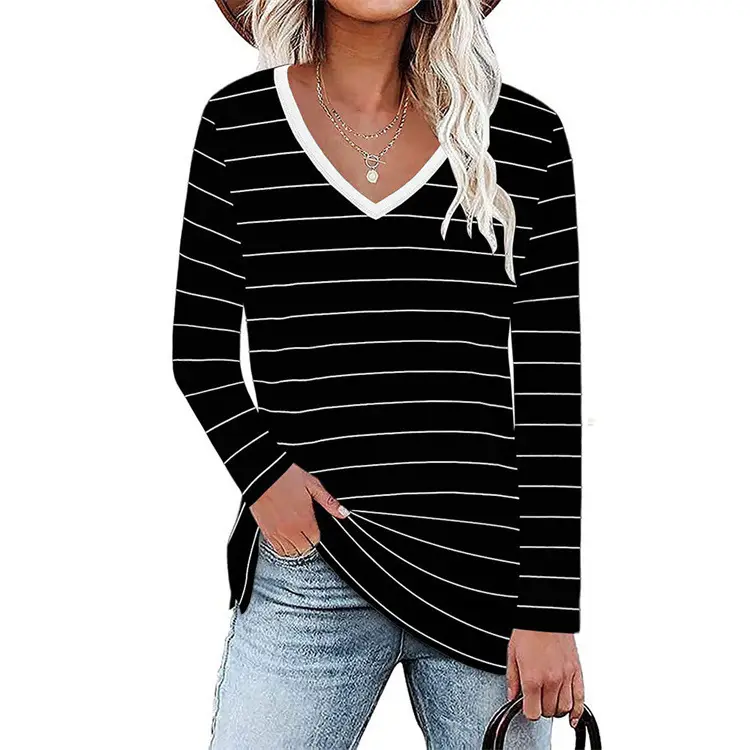 2026 Spring Women Striped V-Neck Sweatshirt - Image 7