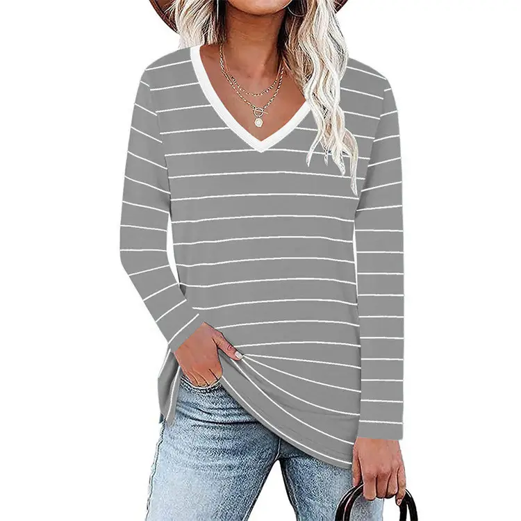 2026 Spring Women Striped V-Neck Sweatshirt - Image 8