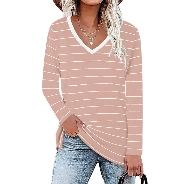 2026 Spring Women Striped V-Neck Sweatshirt - Image 2