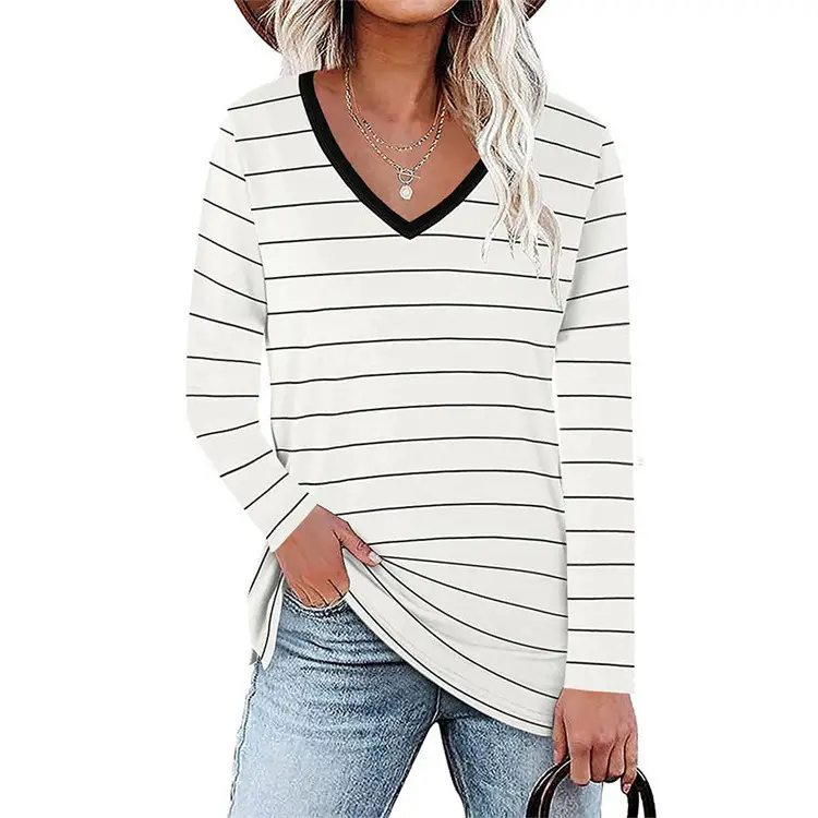 2026 Spring Women Striped V-Neck Sweatshirt - Image 3