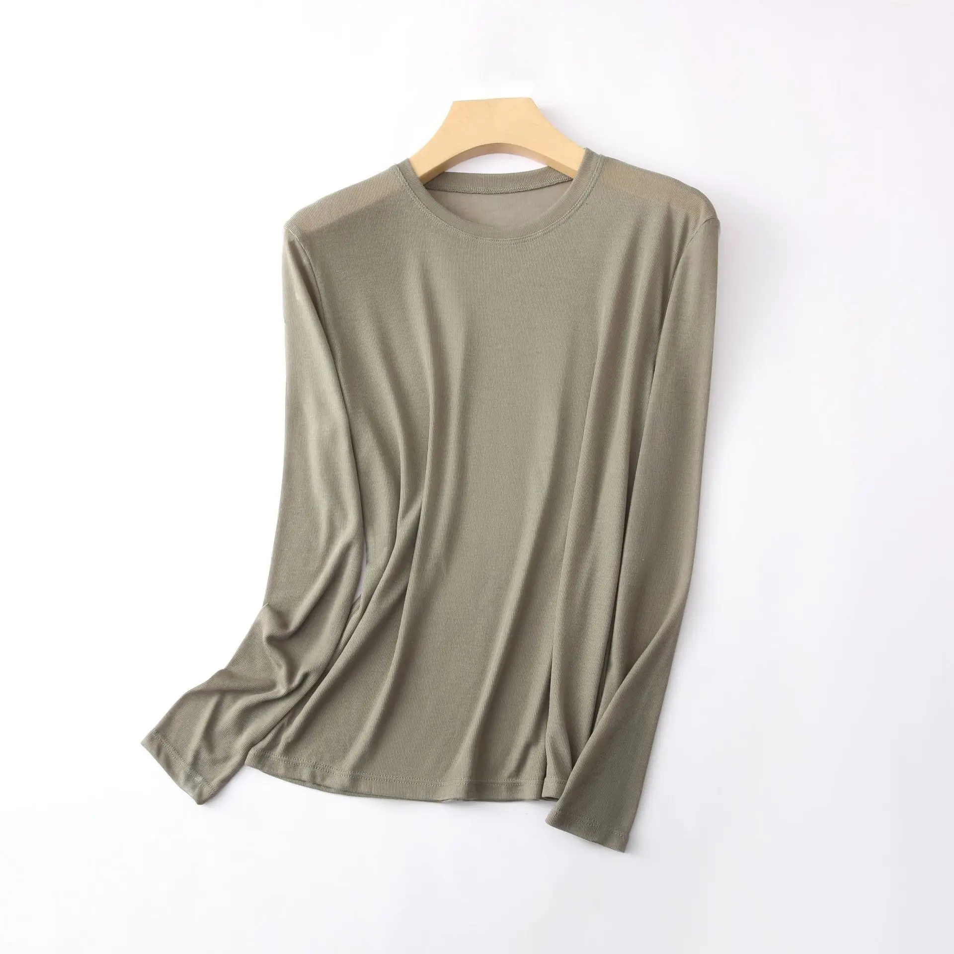 Women's Long Sleeve Silk Sunscreen Top Olive Green - Image 3