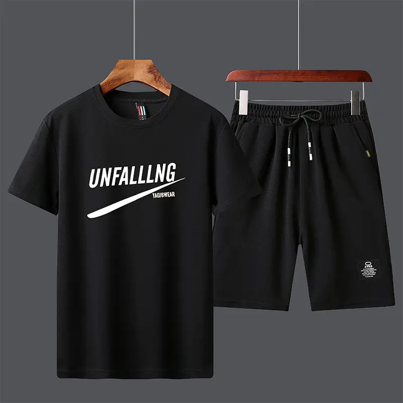 Men Unfalling Graphic Shorts Set White Black Casual Quick Dry - Image 34