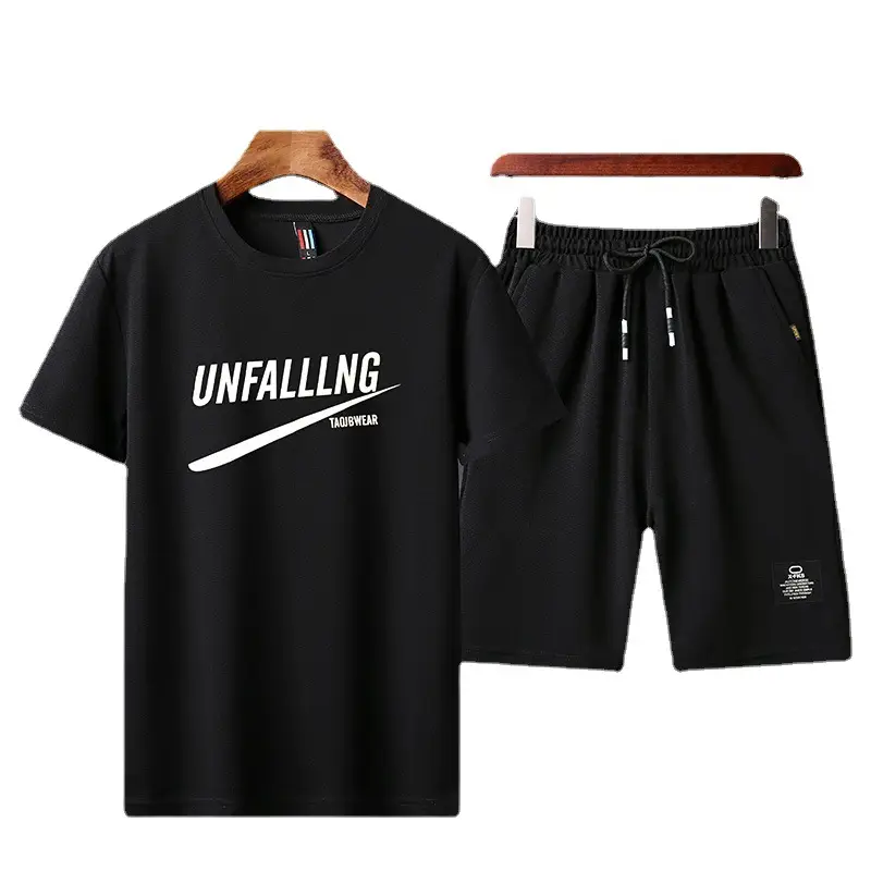 Men Unfalling Graphic Shorts Set White Black Casual Quick Dry - Image 37
