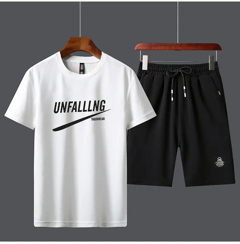 Men Unfalling Graphic Shorts Set White Black Casual Quick Dry — feature 41