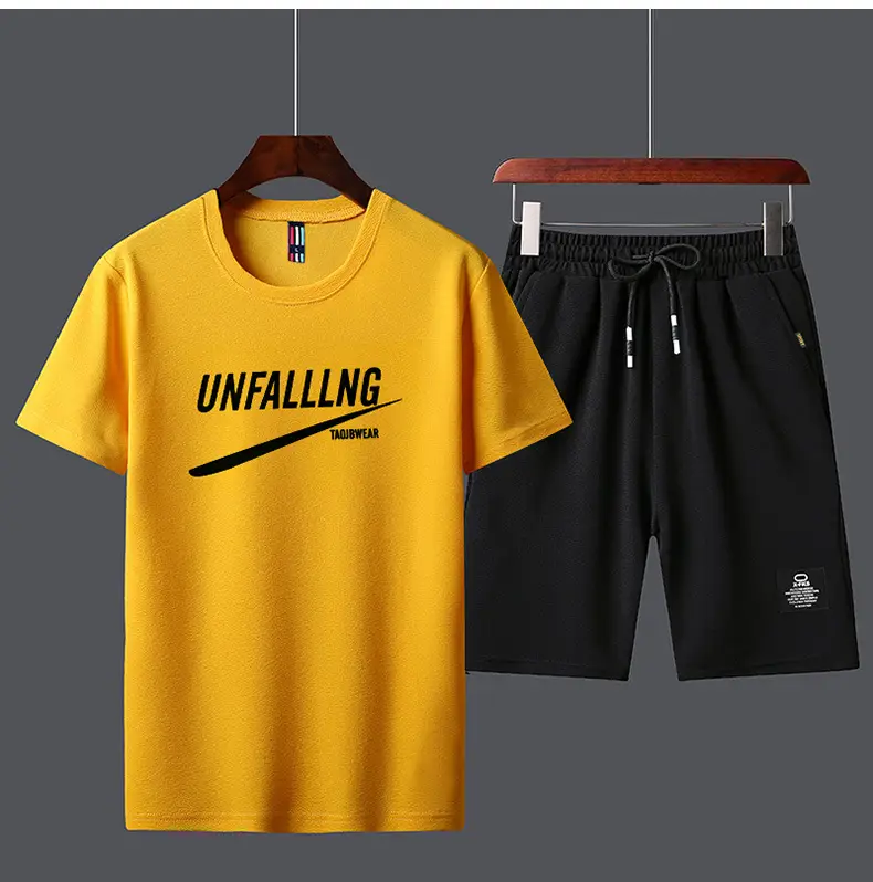 Men Unfalling Graphic Shorts Set White Black Casual Quick Dry — feature 44