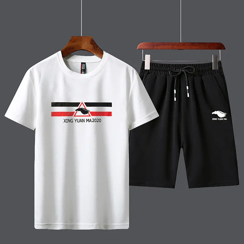 Men Unfalling Graphic Shorts Set White Black Casual Quick Dry - Image 11