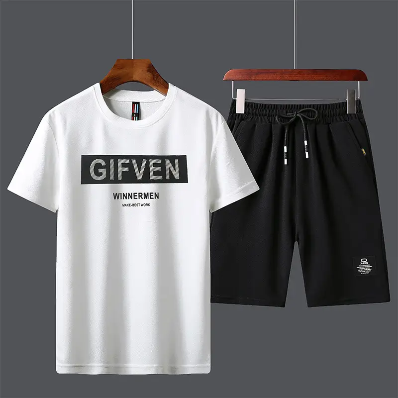 Men Unfalling Graphic Shorts Set White Black Casual Quick Dry - Image 13