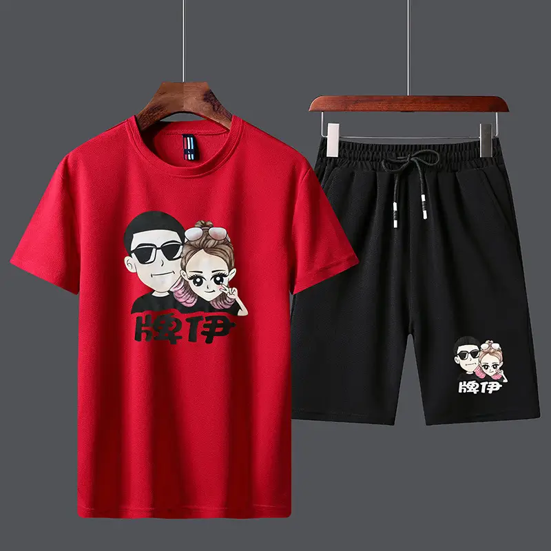 Men Unfalling Graphic Shorts Set White Black Casual Quick Dry - Image 2