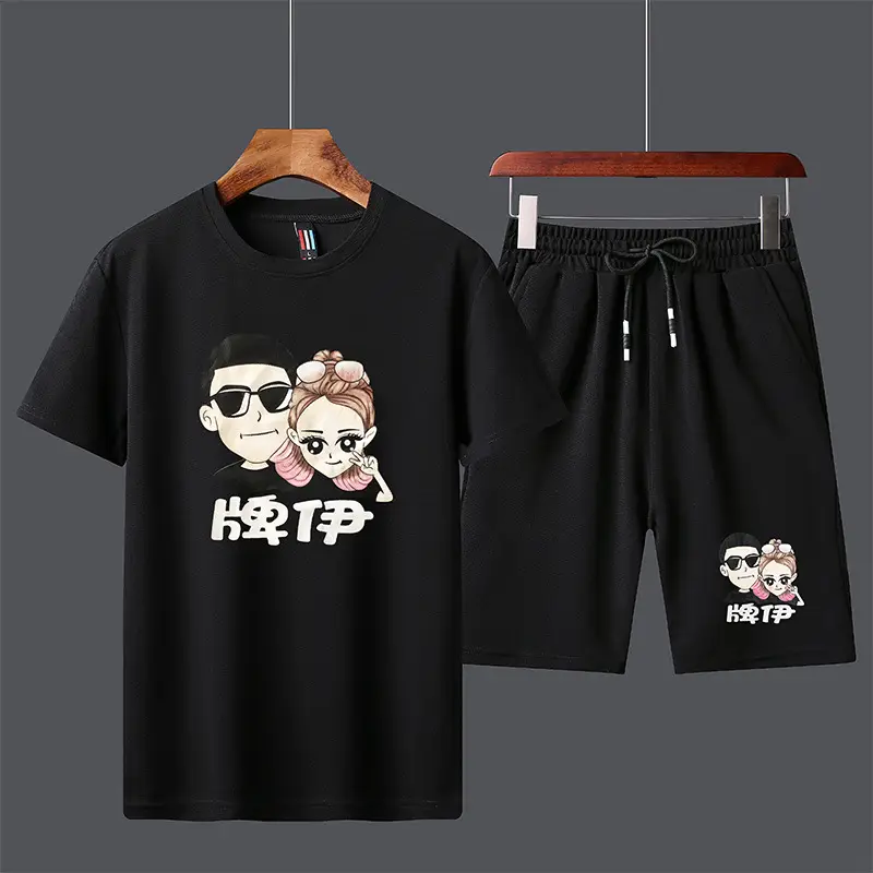 Men Unfalling Graphic Shorts Set White Black Casual Quick Dry - Image 28
