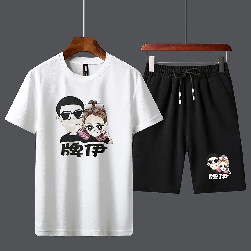 Men Unfalling Graphic Shorts Set White Black Casual Quick Dry - Image 29