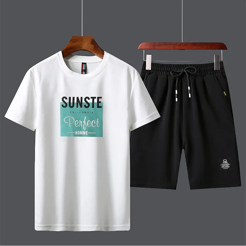 Men Unfalling Graphic Shorts Set White Black Casual Quick Dry - Image 3