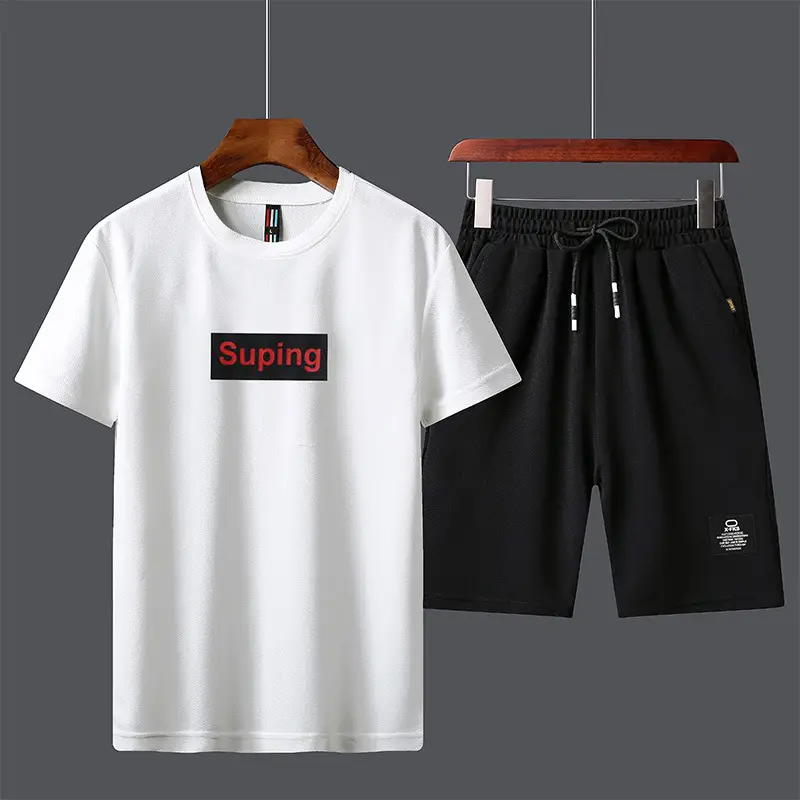 Men Unfalling Graphic Shorts Set White Black Casual Quick Dry - Image 31