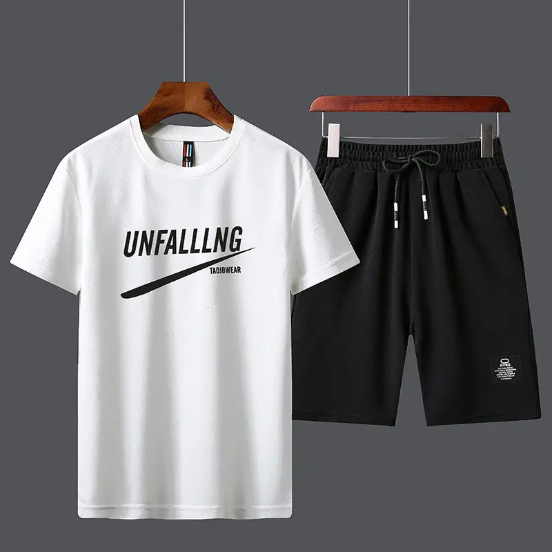 Men Unfalling Graphic Shorts Set White Black Casual Quick Dry - Image 4