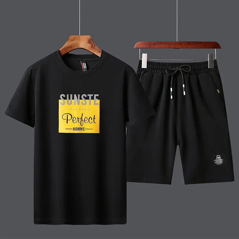 Men Unfalling Graphic Shorts Set White Black Casual Quick Dry - Image 5