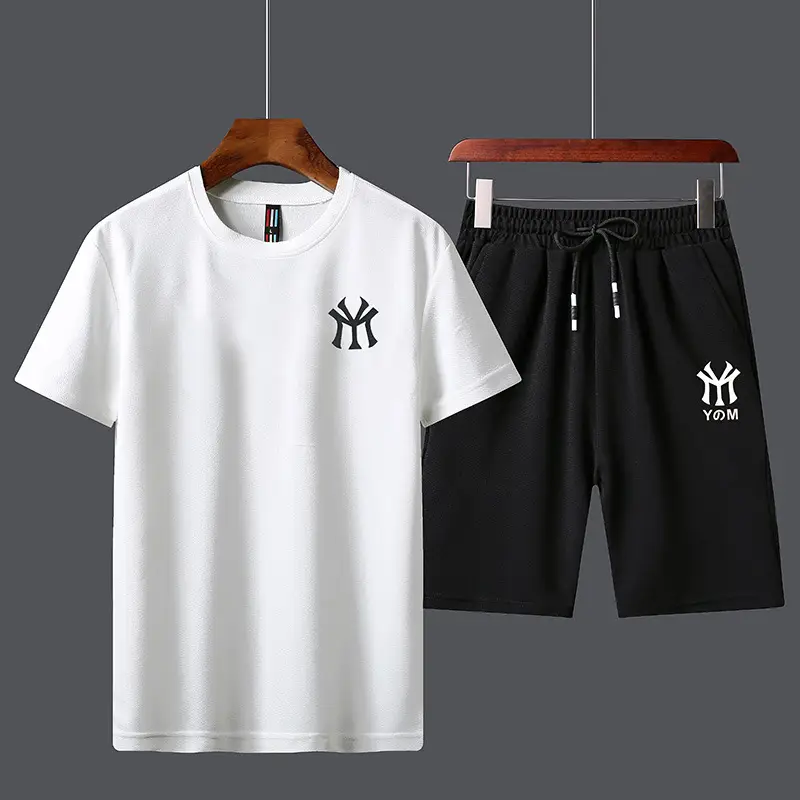 Men Unfalling Graphic Shorts Set White Black Casual Quick Dry - Image 6