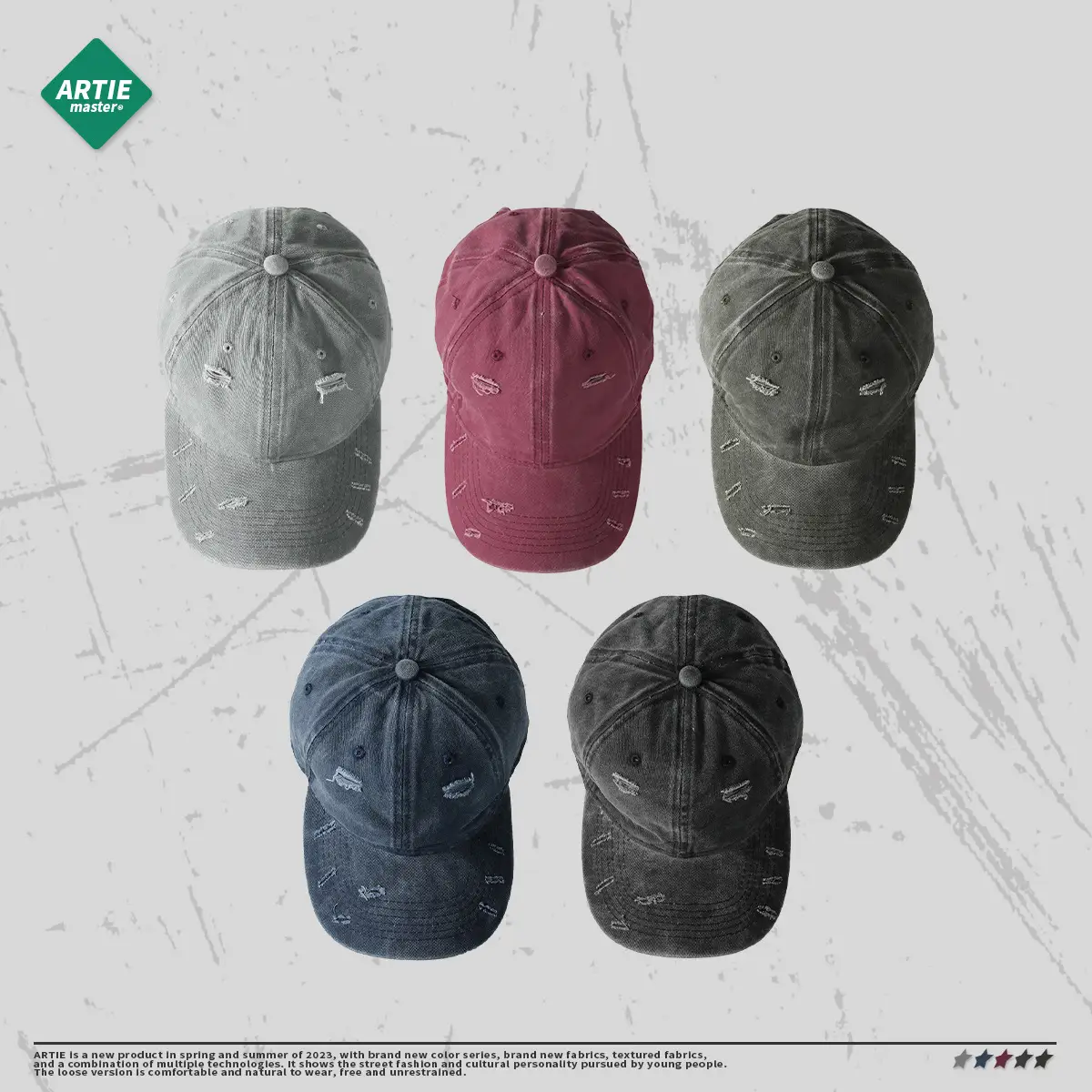 Artie Men's Washed Baseball Caps, Vintage Style, Distressed & Worn