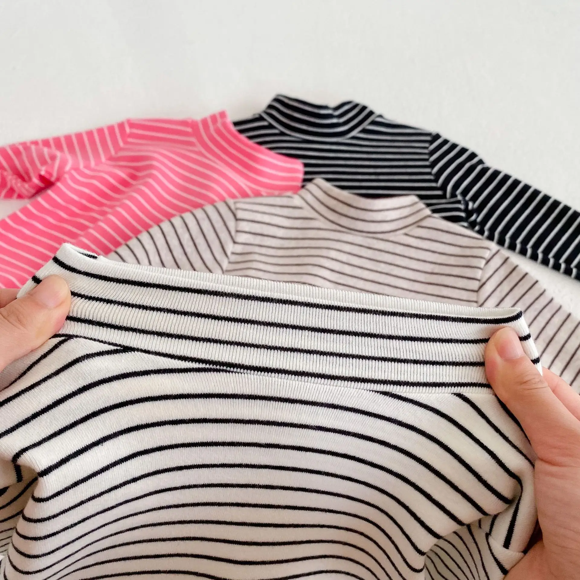 Children's Striped Pull-Up T-Shirt Pink Black White - Image 32