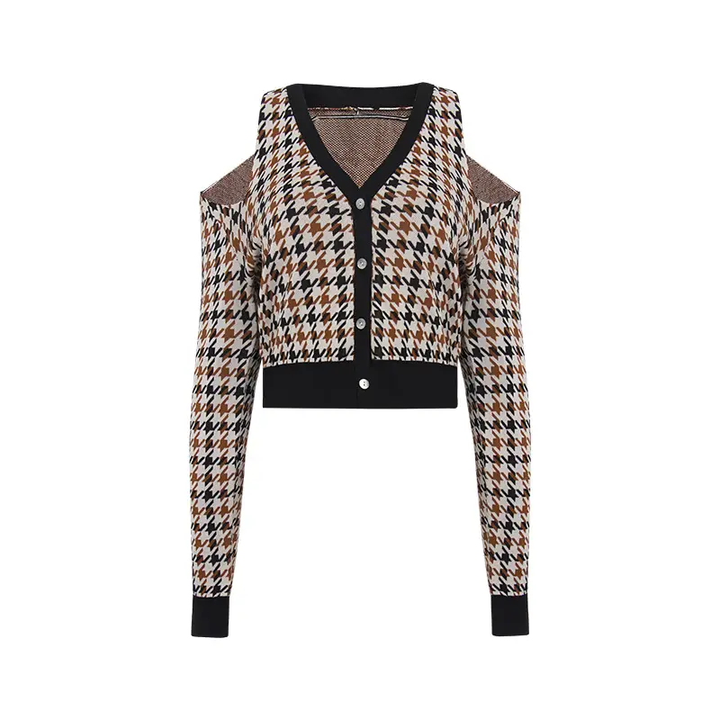 New Women's Houndstooth Knitted Shoulder Cardigan - Image 2