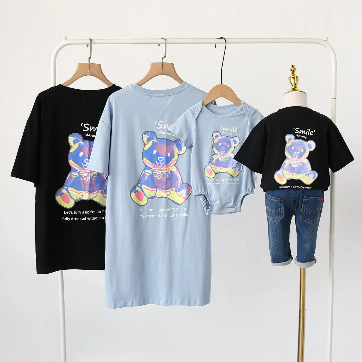 2025 Summer Family T-Shirt Set Light Blue Baby Rompers - Image 4