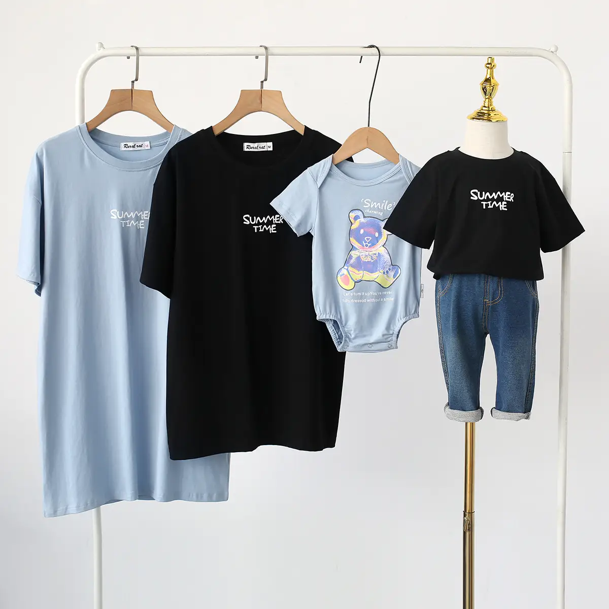 2025 Summer Family T-Shirt Set Light Blue Baby Rompers - Image 5