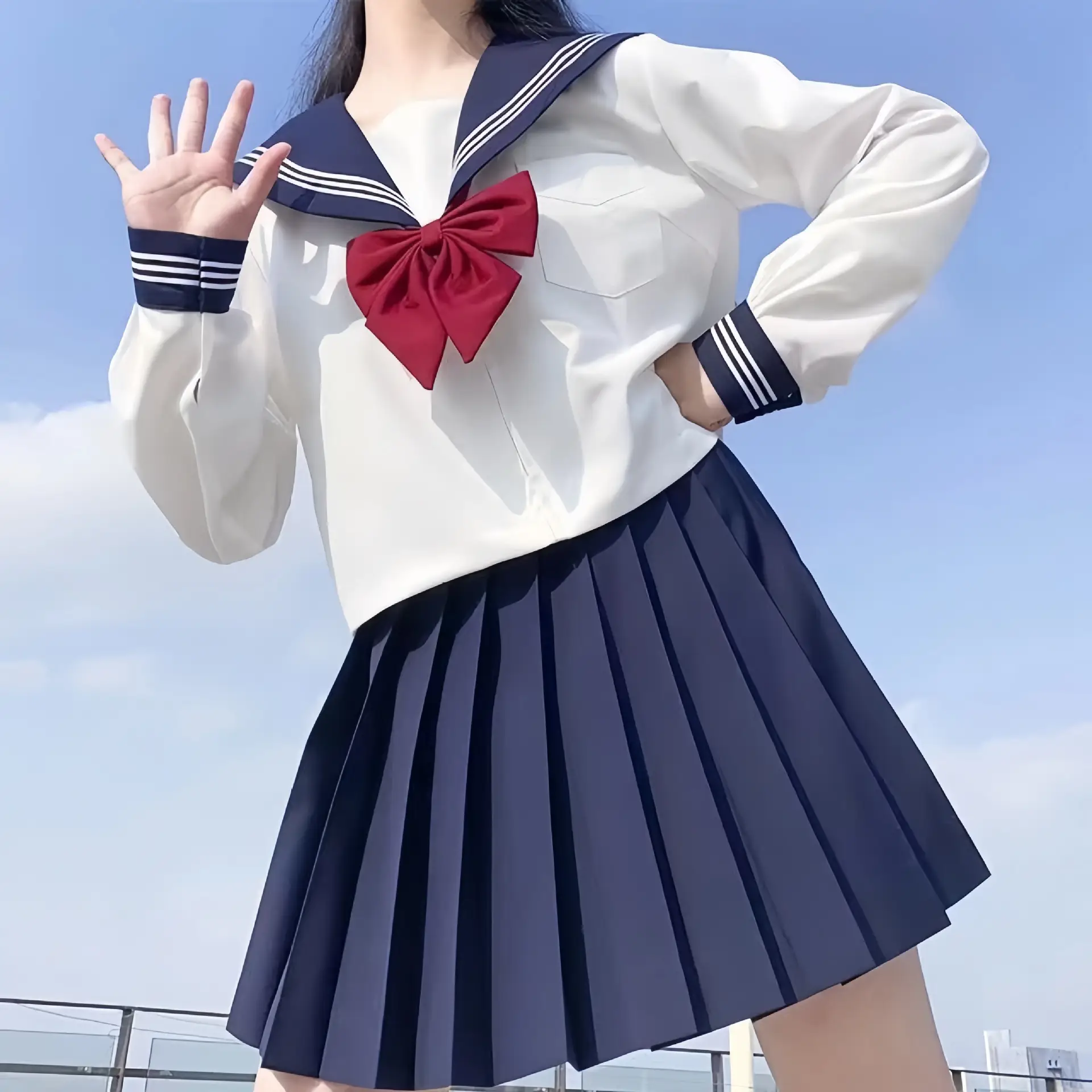 Japanese JK Uniform Skirt Basic White Sailor Suit - Image 23