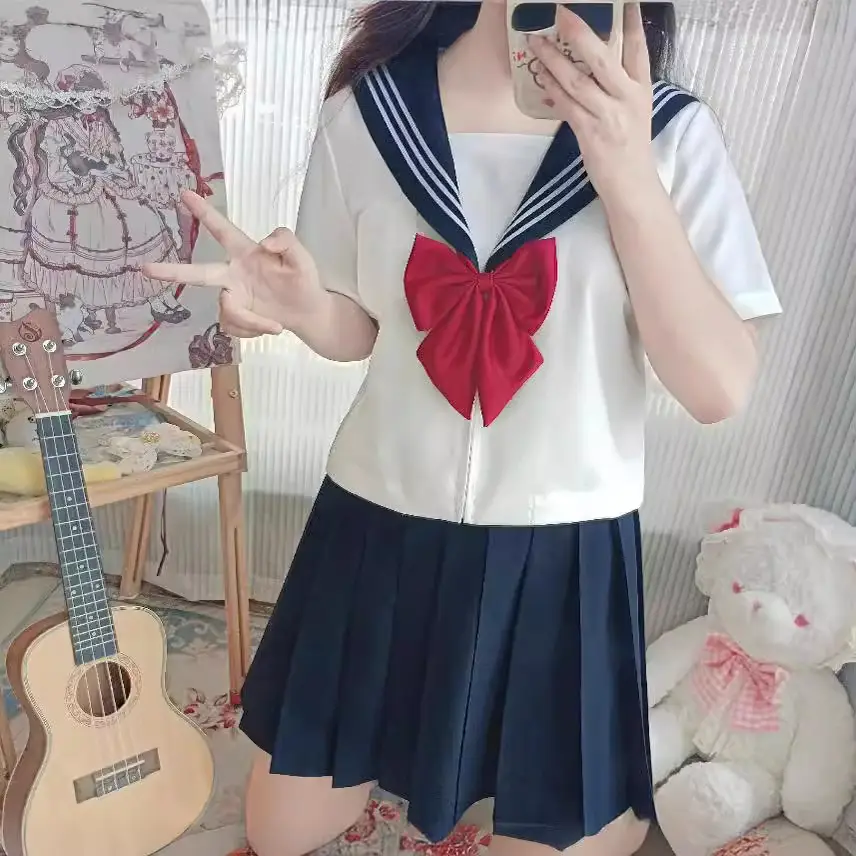 Japanese JK Uniform Skirt Basic White Sailor Suit - Image 3