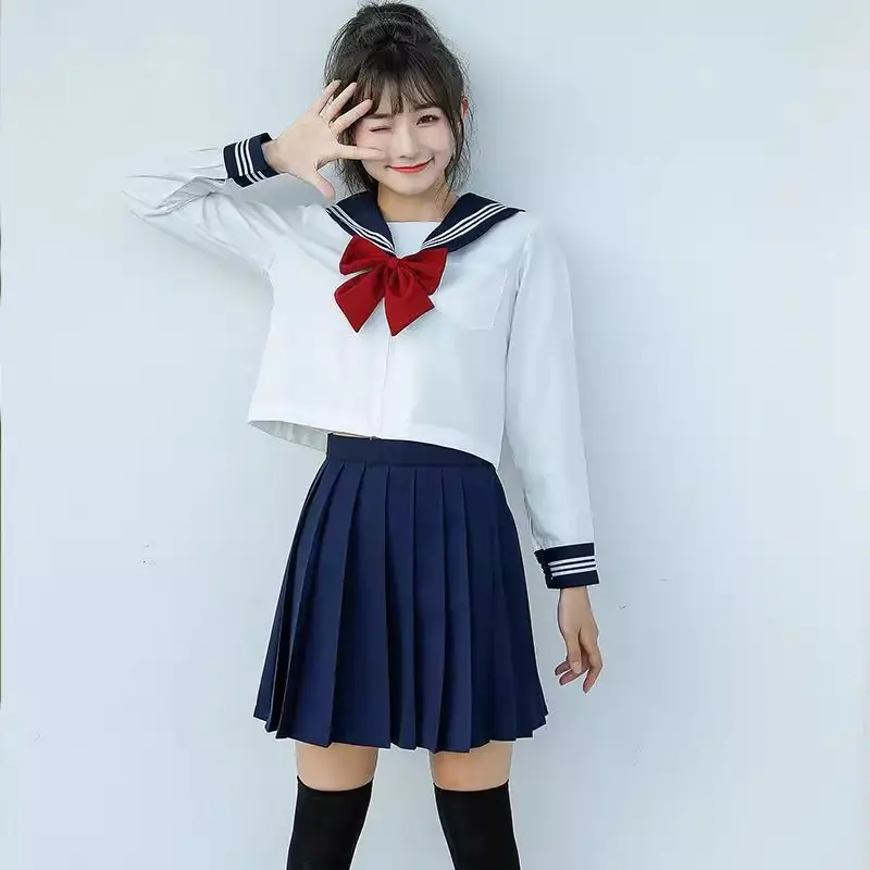 Japanese JK Uniform Skirt Basic White Sailor Suit - Image 5