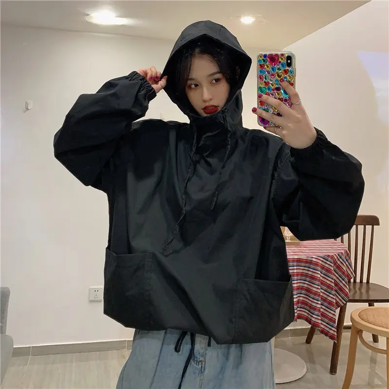 Women Korean Style Olive Green Hooded Sweatshirt Loose Fit — feature 18