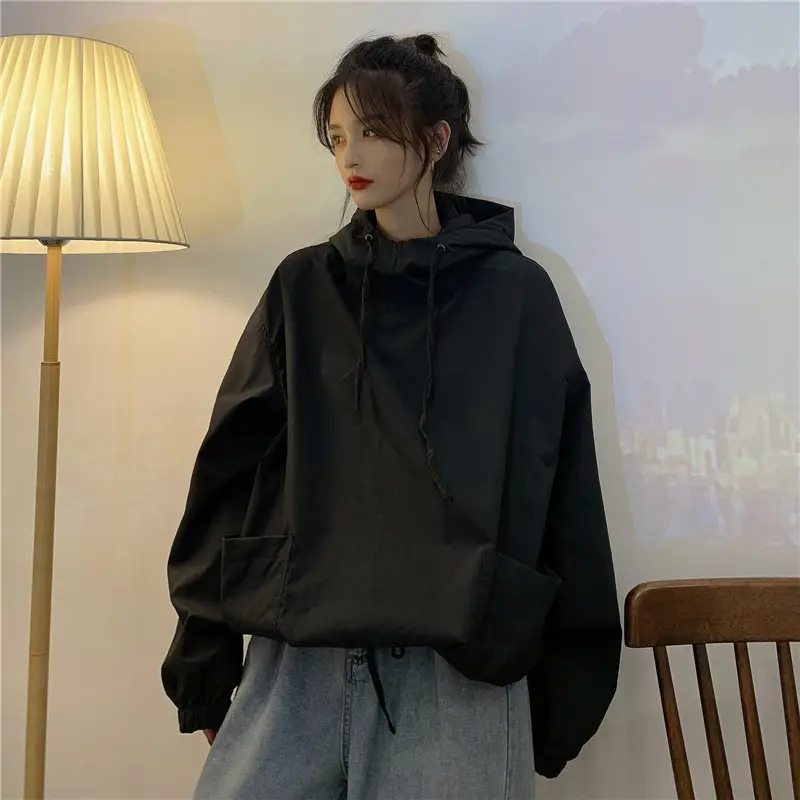 Women Korean Style Olive Green Hooded Sweatshirt Loose Fit — feature 19