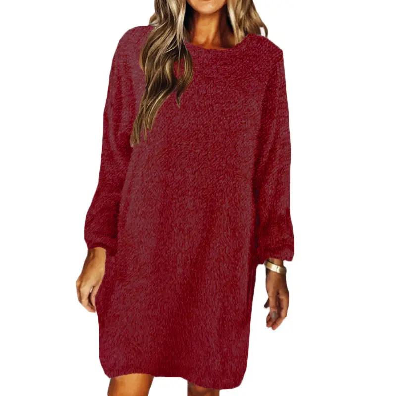 White Loose Long Sleeve Plush Dress for Women