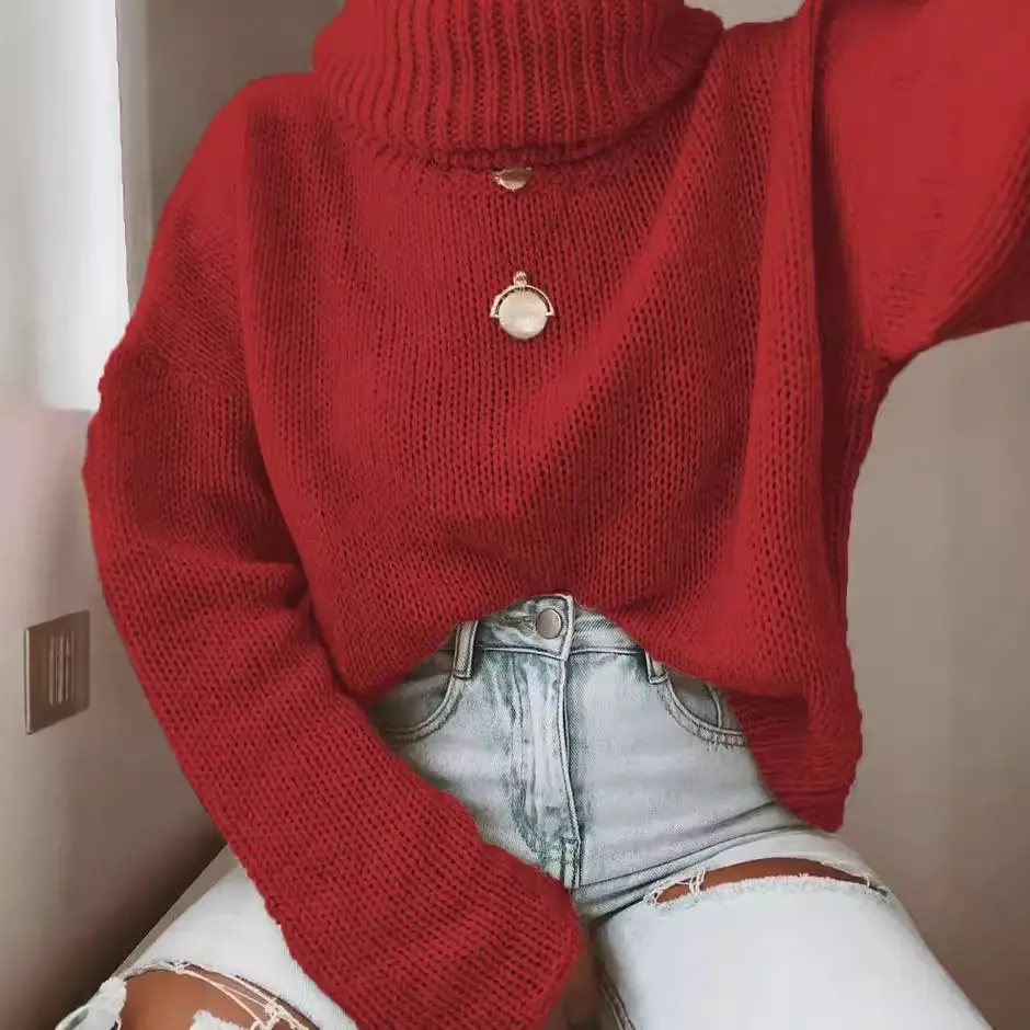 Pink Knit Turtleneck Sweater for Women Autumn Winter - Image 10
