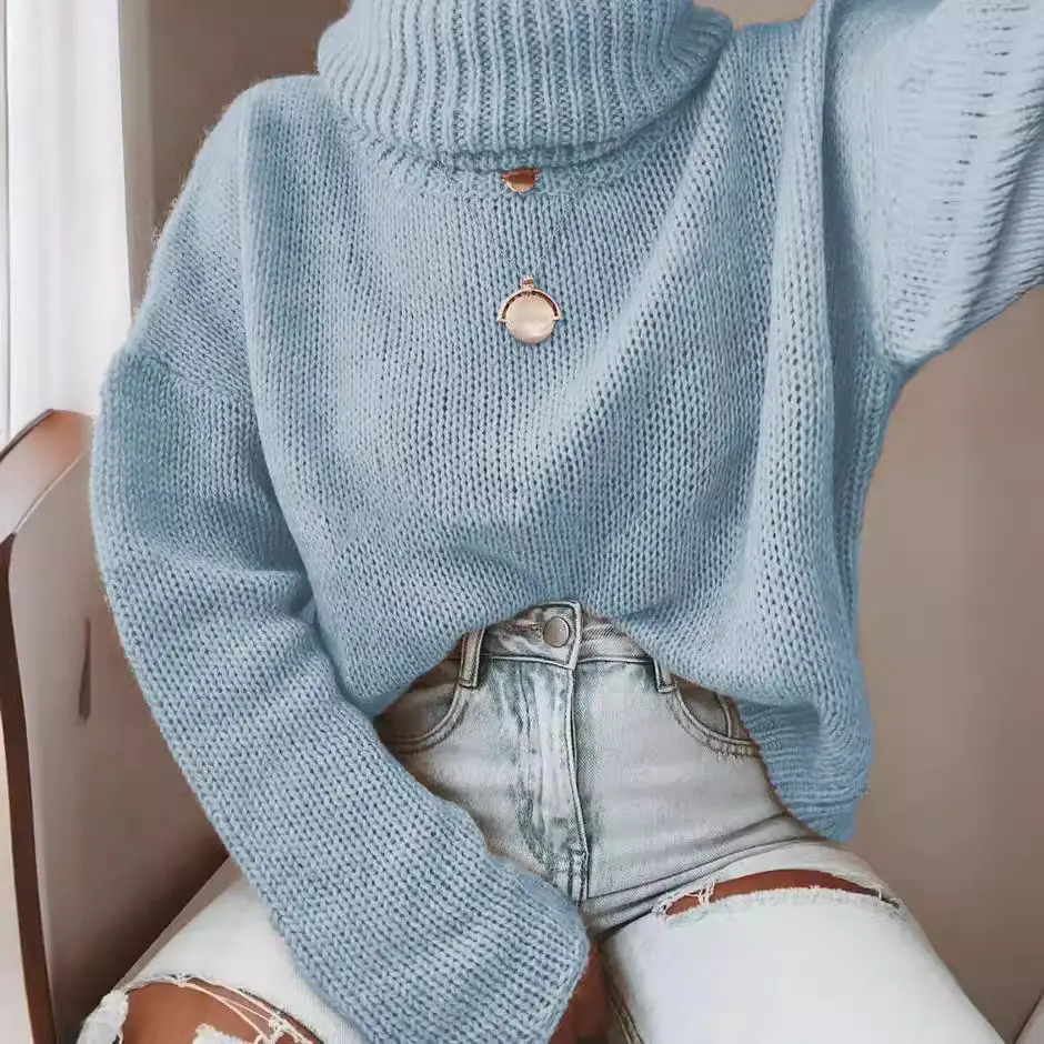 Pink Knit Turtleneck Sweater for Women Autumn Winter - Image 11