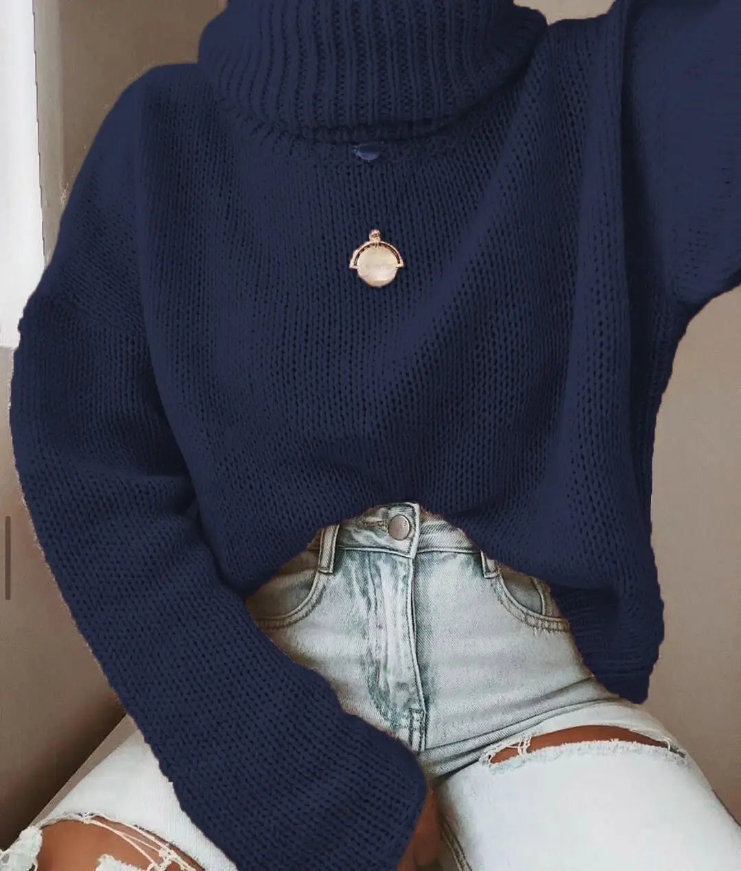 Pink Knit Turtleneck Sweater for Women Autumn Winter - Image 6