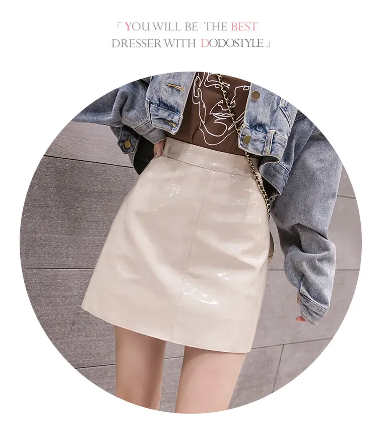 Women High Waist PU Leather Skirts Bright Colors — feature 14