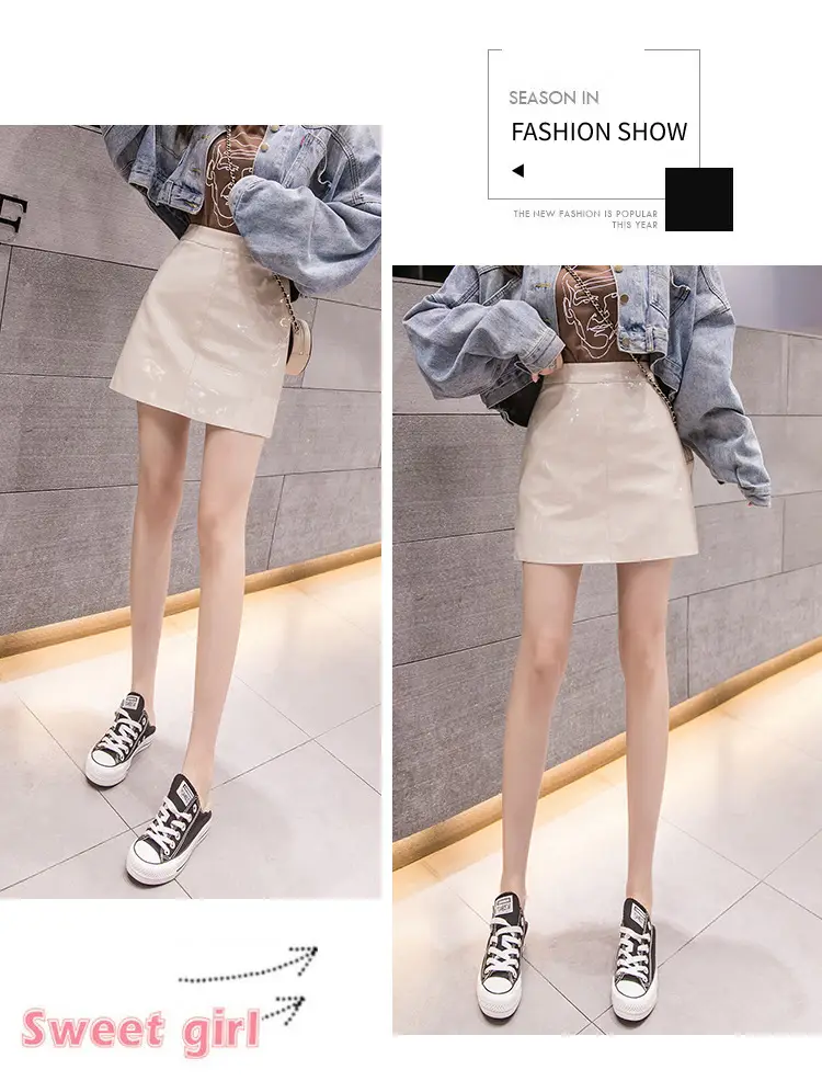 Women High Waist PU Leather Skirts Bright Colors — feature 15