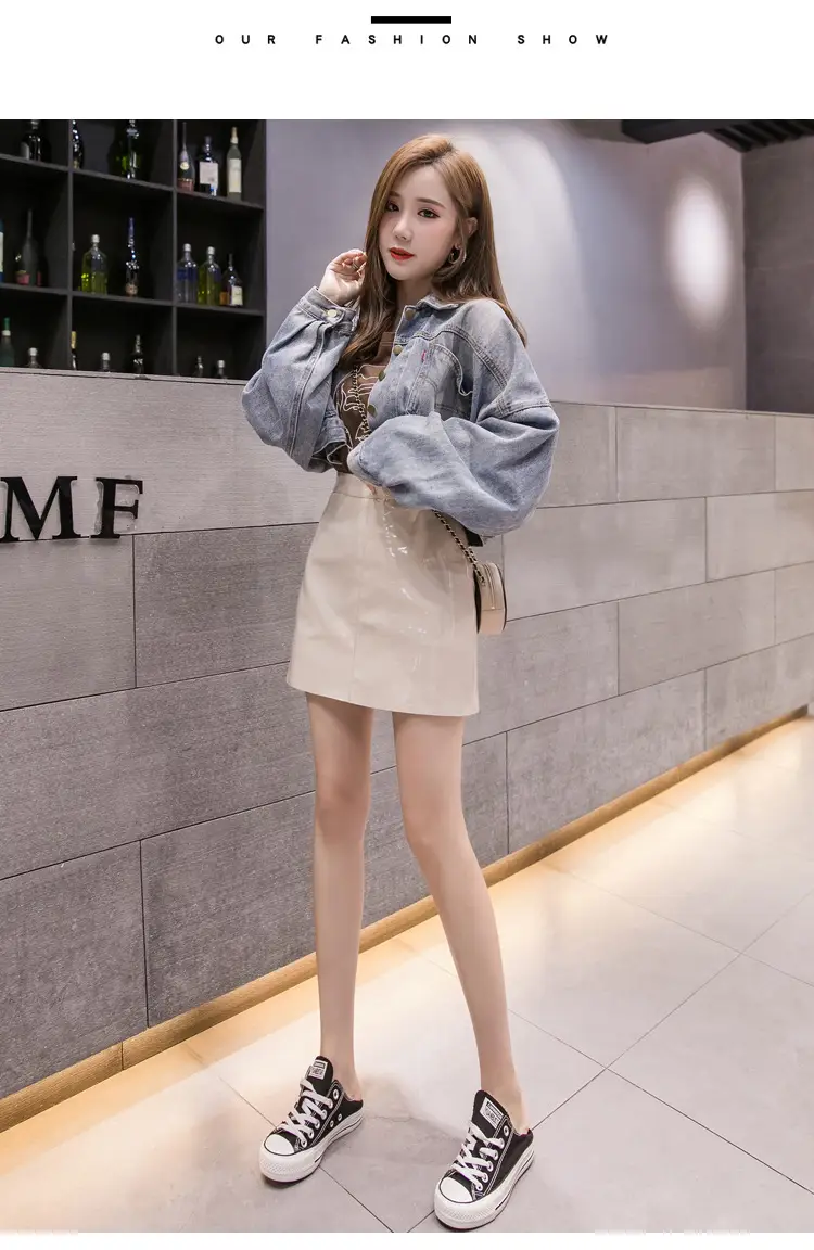 Women High Waist PU Leather Skirts Bright Colors — feature 16