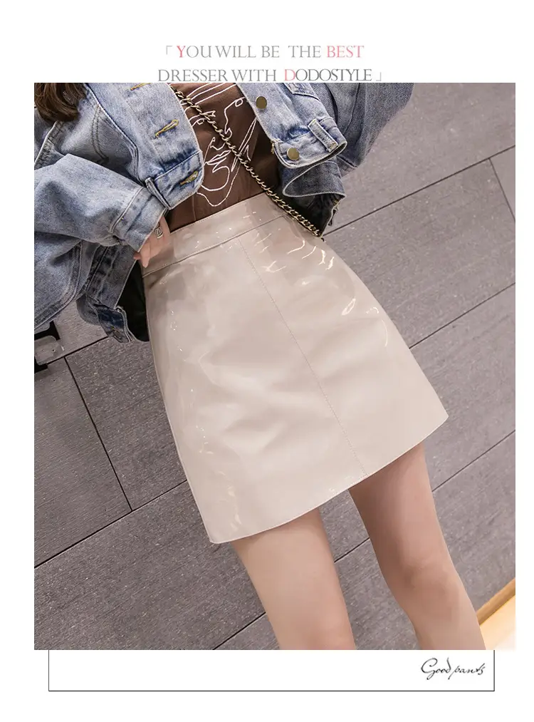 Women High Waist PU Leather Skirts Bright Colors — feature 17