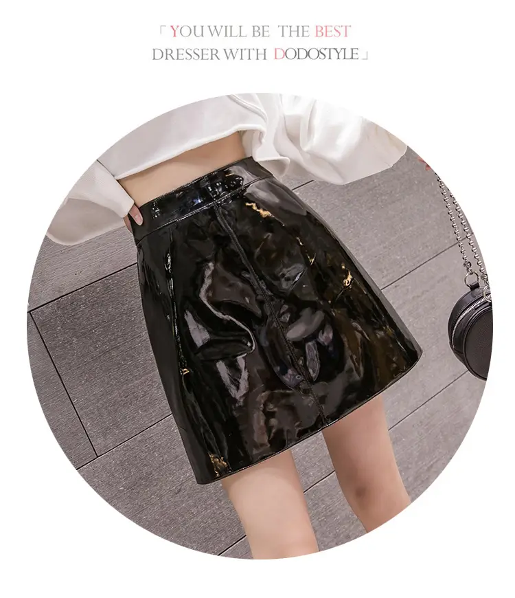 Women High Waist PU Leather Skirts Bright Colors — feature 21