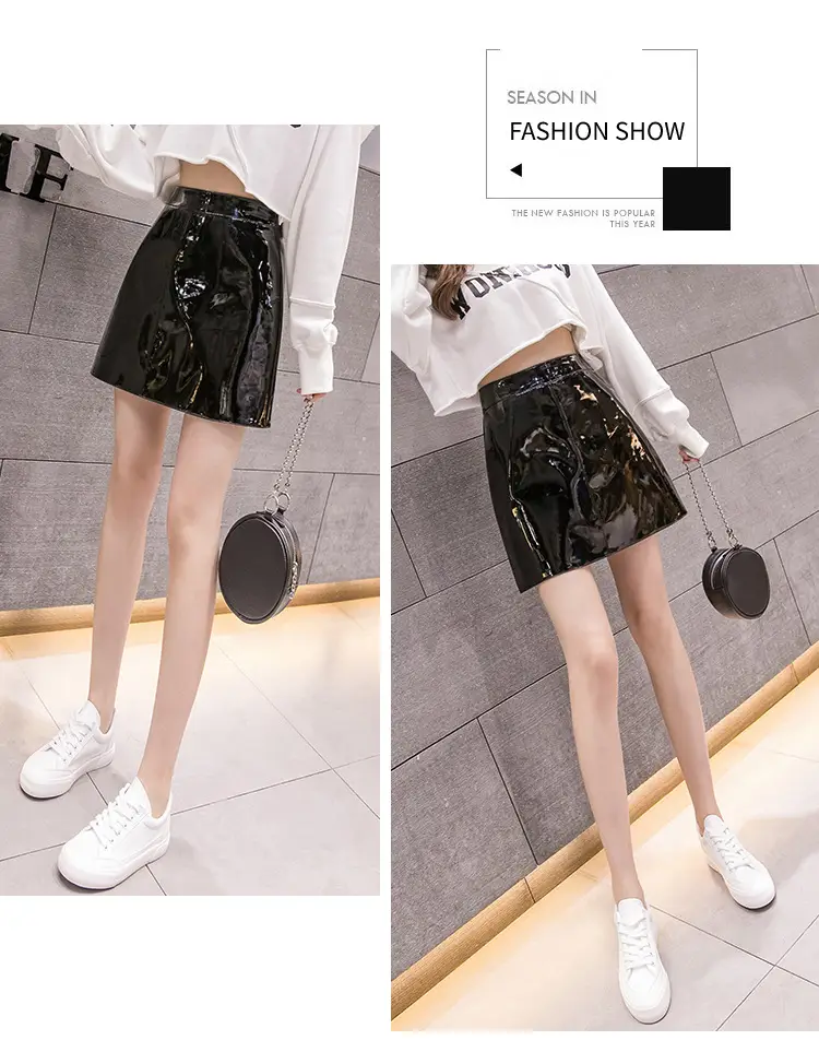 Women High Waist PU Leather Skirts Bright Colors — feature 22