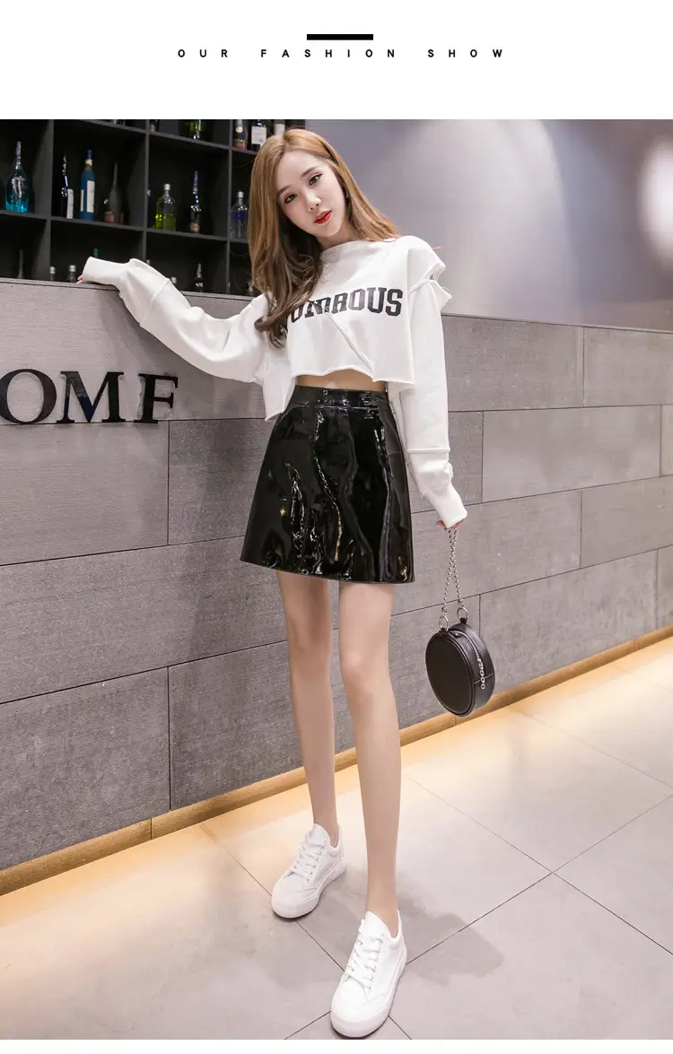 Women High Waist PU Leather Skirts Bright Colors — feature 23