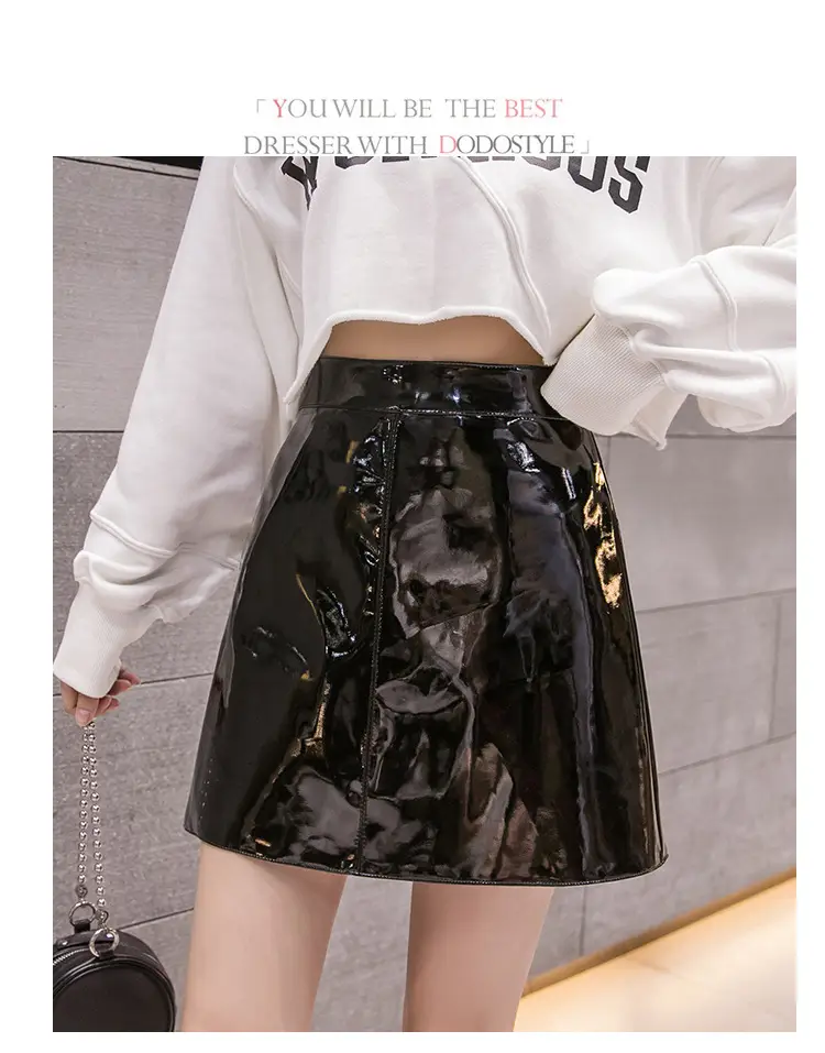 Women High Waist PU Leather Skirts Bright Colors — feature 24
