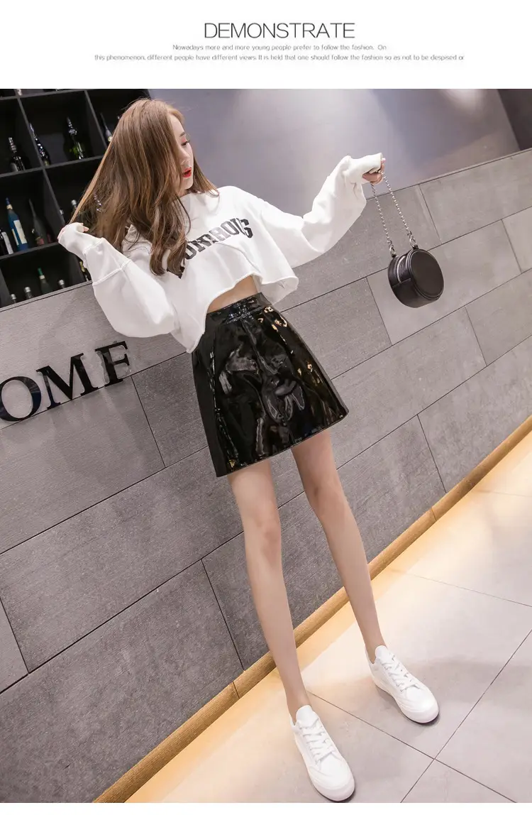 Women High Waist PU Leather Skirts Bright Colors — feature 25
