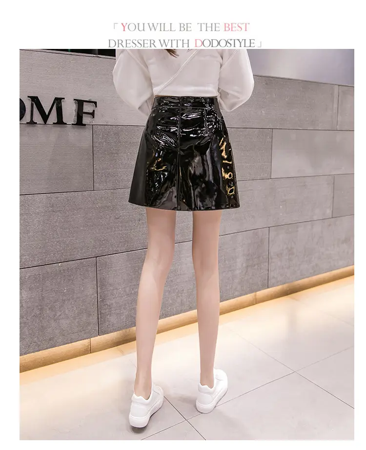 Women High Waist PU Leather Skirts Bright Colors — feature 26