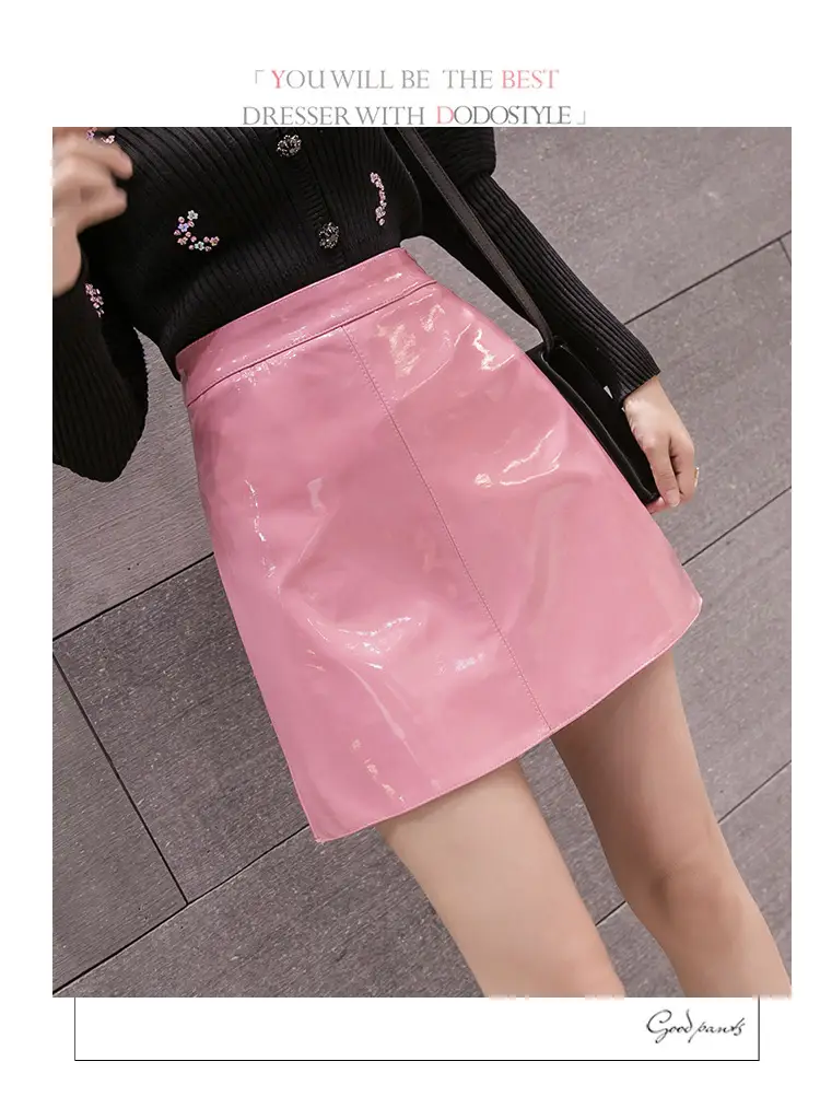 Women High Waist PU Leather Skirts Bright Colors — feature 31