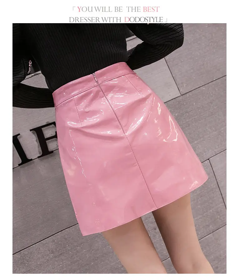 Women High Waist PU Leather Skirts Bright Colors — feature 33
