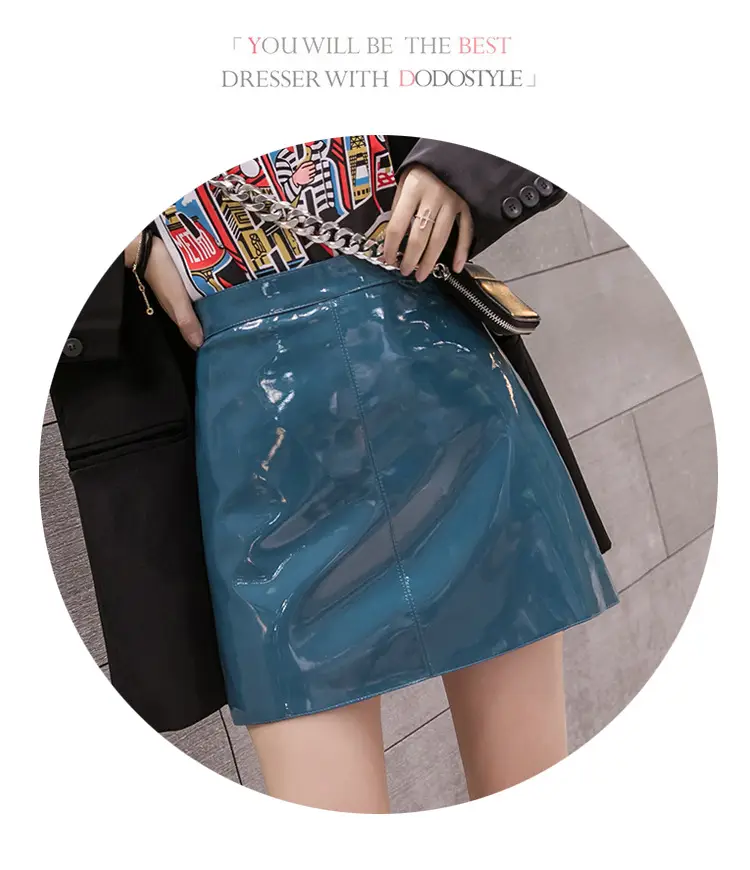 Women High Waist PU Leather Skirts Bright Colors — feature 35