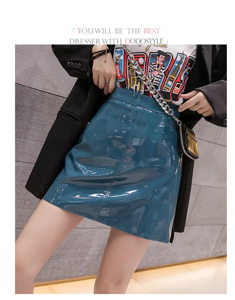 Women High Waist PU Leather Skirts Bright Colors — feature 38