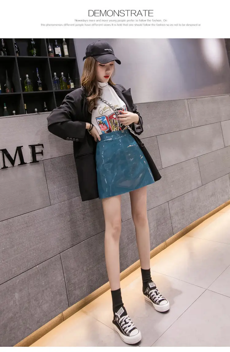 Women High Waist PU Leather Skirts Bright Colors — feature 39